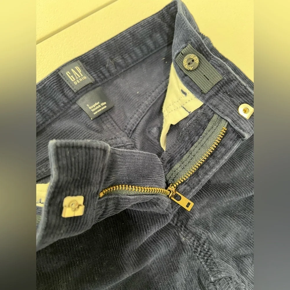Gap boys' corduroy pants, 5 pockets, size 7, navy blue, adjustable elastic